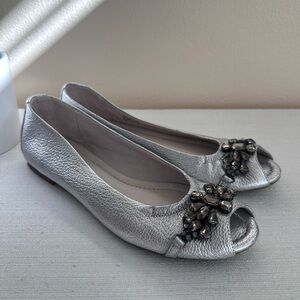 Nicole Happy Days Leather Jeweled Peep Toe Dressy Flats Women’s 8.5M